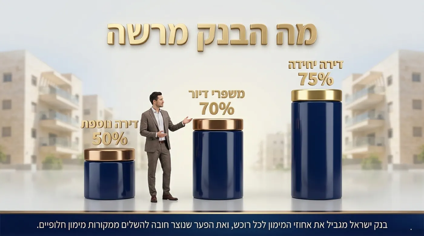 אדם מצביע על שלושה מכלים בגבהים שונים המסומנים 75, 70 ו-50 אחוז