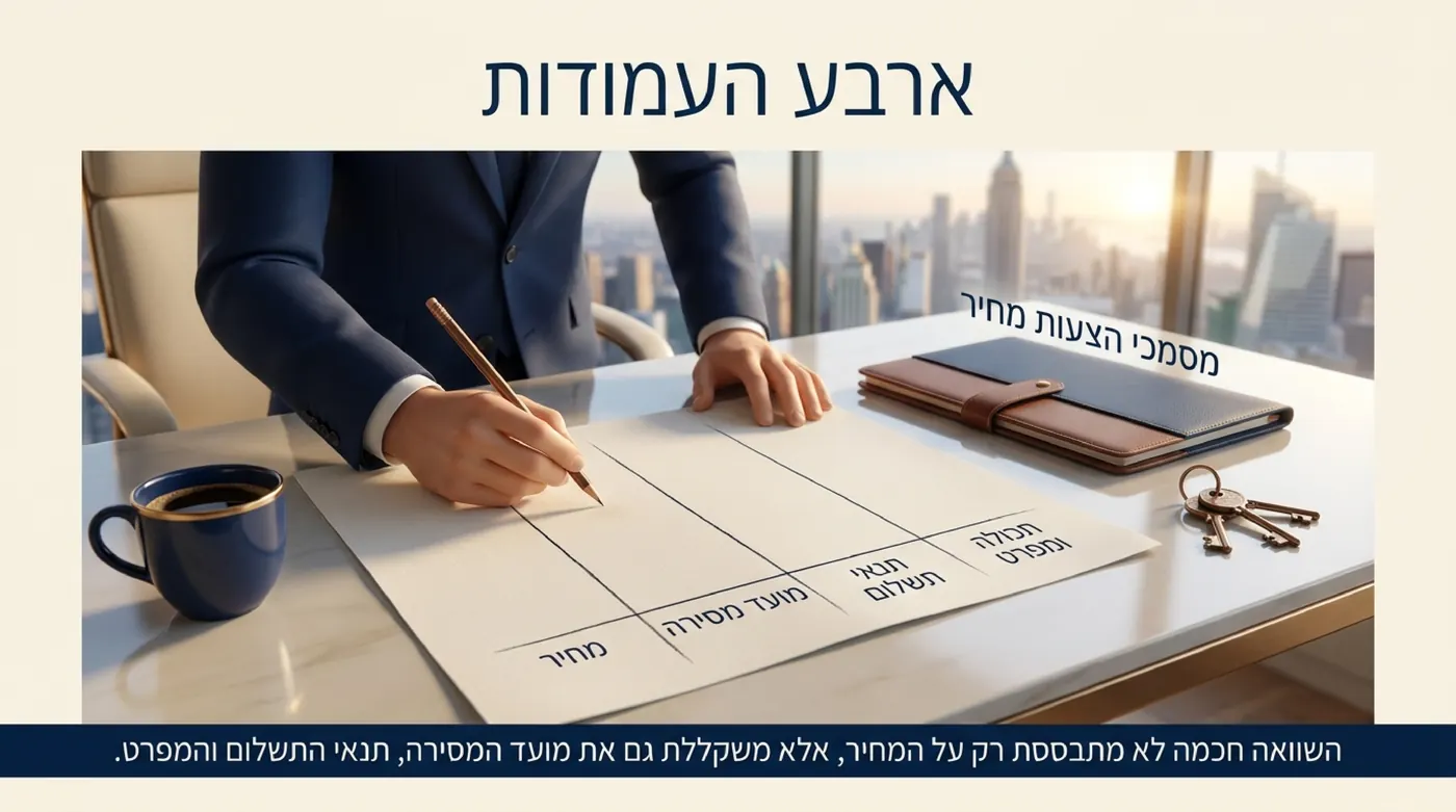 יד ממלאת בעיפרון טבלה בת ארבע עמודות על דף מונח על שולחן שיש